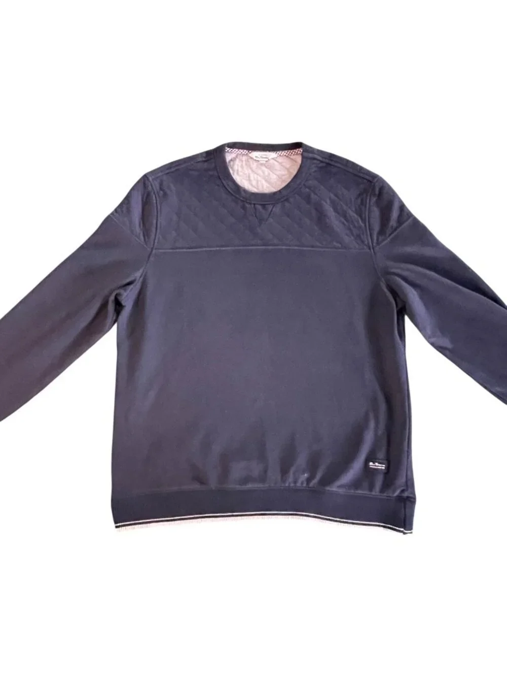 Ben Sherman Mens Navy Quilted Crewneck Sweatshirt Cotton Blend Size L